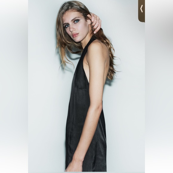 Zara Black Open back Slit Hem Halter neck Long Dress LIMITED EDITION size XS NWT - Picture 8 of 16